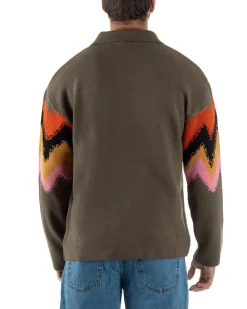 Maglione Uomo Polo Oversize Lana Spalle Scese Multicolore Marrone M3085A