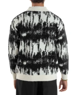 Maglione Uomo Pullover Zip Intera Maglia Lana Mohair Fantasia Bicolore Nero M3079A