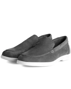 Mocassini college uomo scarpe camoscio eleganti cerimonia suola di gomma grigio GIOSAL-S1323A