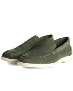 Mocassini college uomo scarpe camoscio eleganti cerimonia suola di gomma verde GIOSAL-S1318A