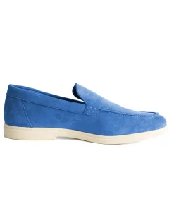 Mocassini college uomo scarpe camoscio eleganti cerimonia suola di gomma blu royal GIOSAL-S1317A