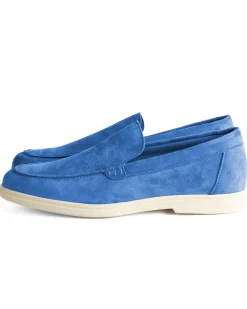 Mocassini college uomo scarpe camoscio eleganti cerimonia suola di gomma blu royal GIOSAL-S1317A