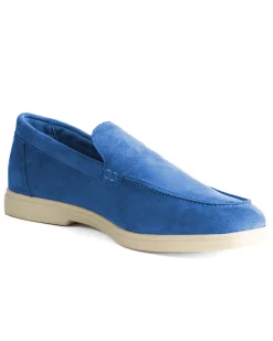 Mocassini college uomo scarpe camoscio eleganti cerimonia suola di gomma blu royal GIOSAL-S1317A