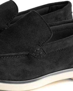 Mocassini college uomo scarpe camoscio eleganti cerimonia suola di gomma nero GIOSAL-S1311A