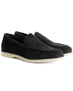 Mocassini college uomo scarpe camoscio eleganti cerimonia suola di gomma nero GIOSAL-S1311A