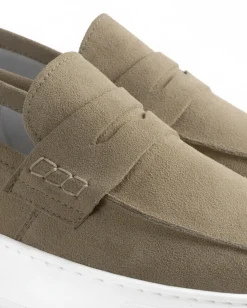 Mocassini college uomo scarpe camoscio suola gomma beige GIOSAL-S1309A