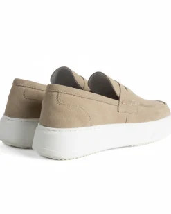 Mocassini college uomo scarpe camoscio suola gomma beige GIOSAL-S1309A