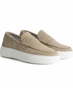 Mocassini college uomo scarpe camoscio suola gomma beige GIOSAL-S1309A