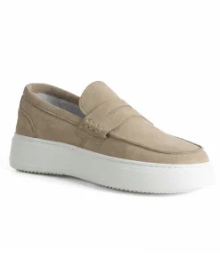 Mocassini college uomo scarpe camoscio suola gomma beige GIOSAL-S1309A