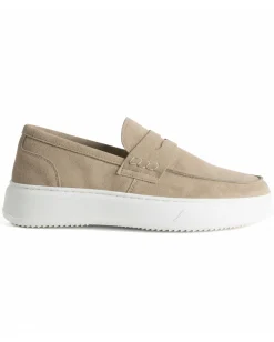 Mocassini college uomo scarpe camoscio suola gomma beige GIOSAL-S1309A