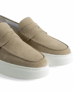Mocassini college uomo scarpe camoscio suola gomma beige GIOSAL-S1309A