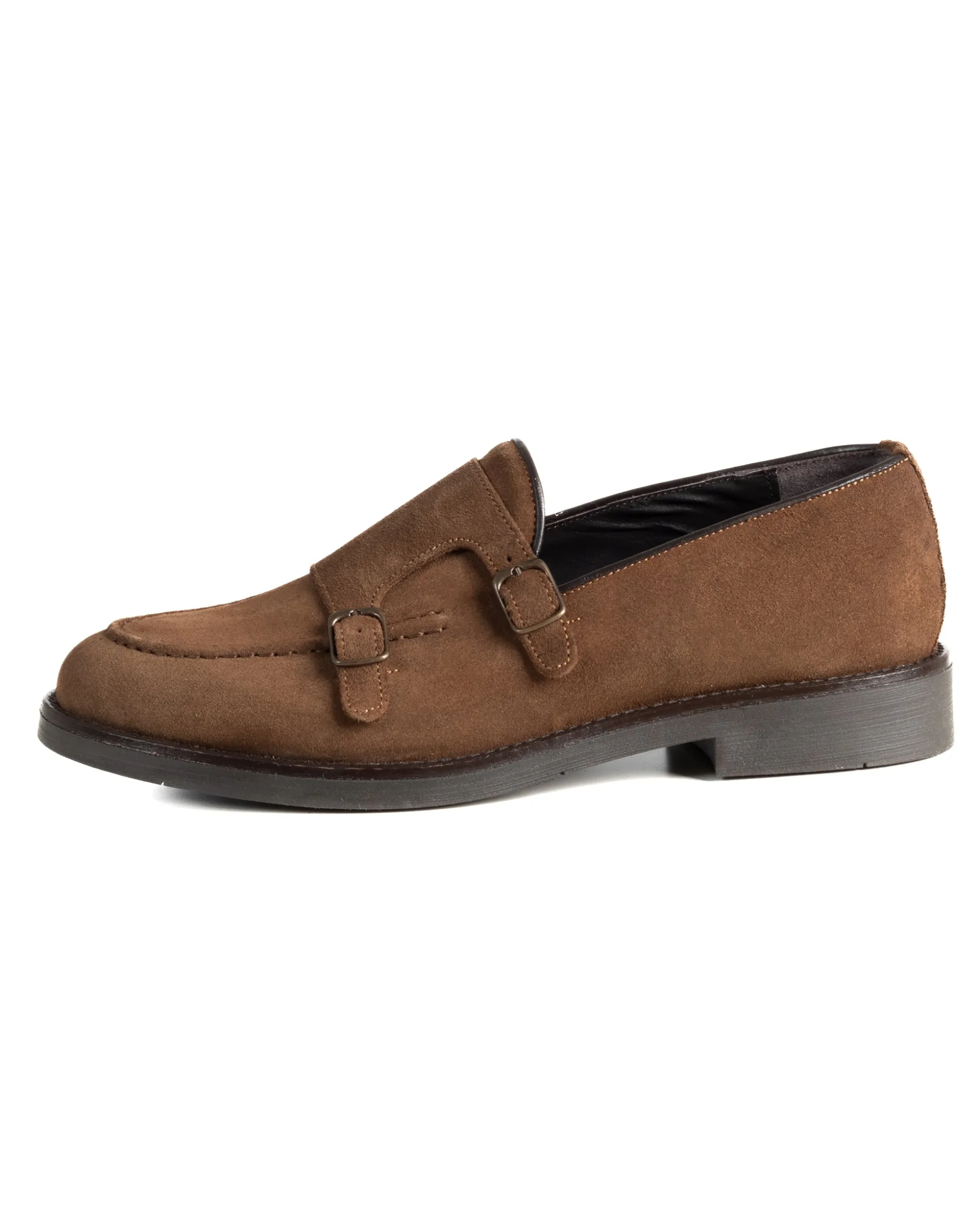 Mocassini Doppia Fibbia Uomo Scarpe Camoscio Eleganti Cerimonia Suola Gomma Casual Tabacco GIOSAL-S1287A