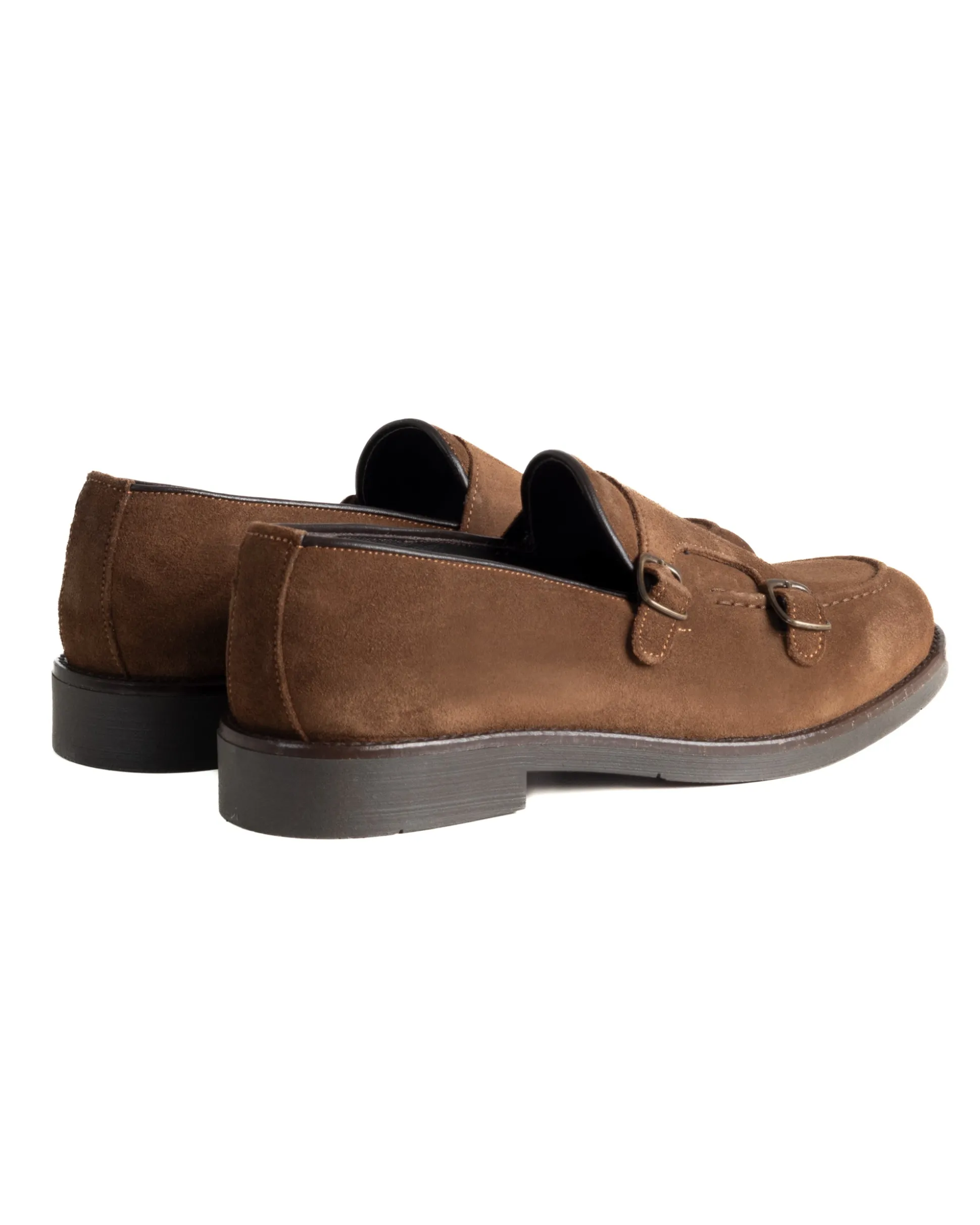 Mocassini Doppia Fibbia Uomo Scarpe Camoscio Eleganti Cerimonia Suola Gomma Casual Tabacco GIOSAL-S1287A