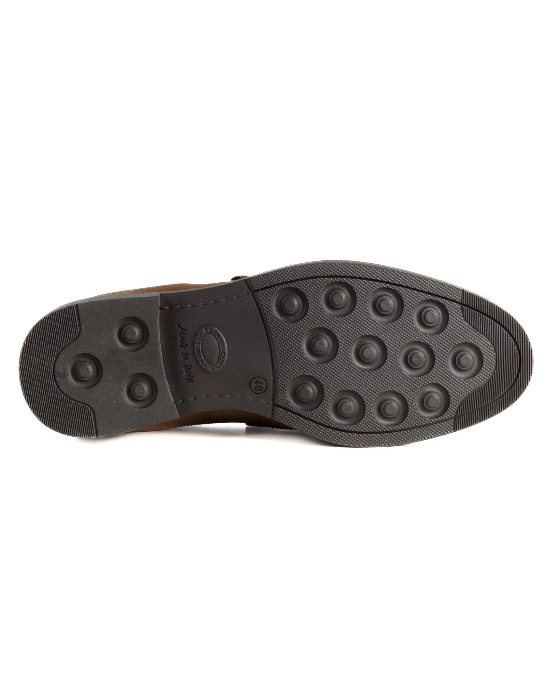 Mocassini Doppia Fibbia Uomo Scarpe Camoscio Eleganti Cerimonia Suola Gomma Casual Tabacco GIOSAL-S1287A