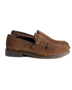 Mocassini Doppia Fibbia Uomo Scarpe Camoscio Eleganti Cerimonia Suola Gomma Casual Tabacco GIOSAL-S1287A