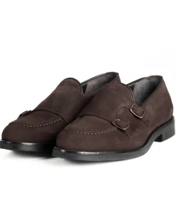 Mocassini Doppia Fibbia Uomo Scarpe Camoscio Eleganti Cerimonia Suola Gomma Casual Marrone GIOSAL-S1286A