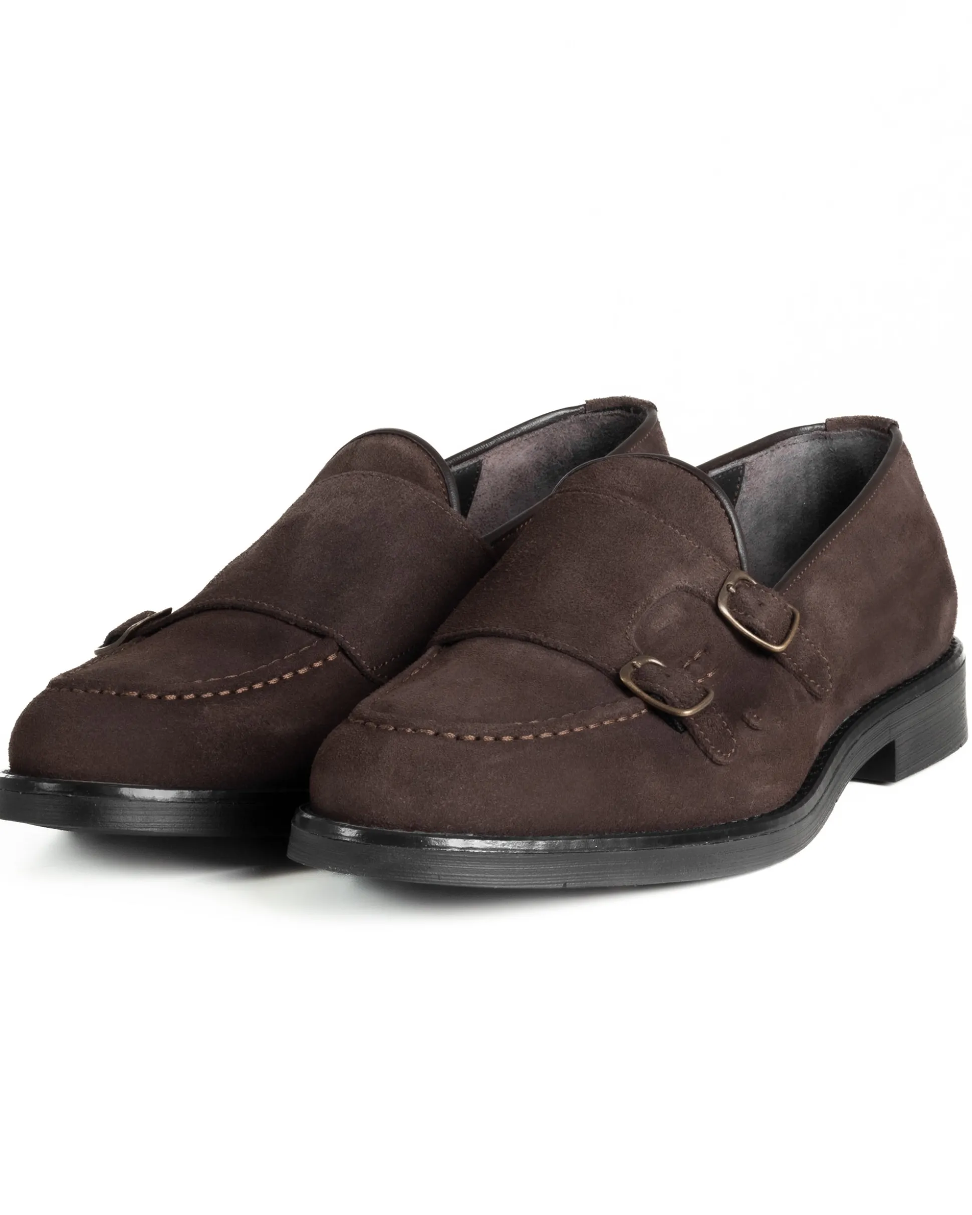 Mocassini Doppia Fibbia Uomo Scarpe Camoscio Eleganti Cerimonia Suola Gomma Casual Marrone GIOSAL-S1286A