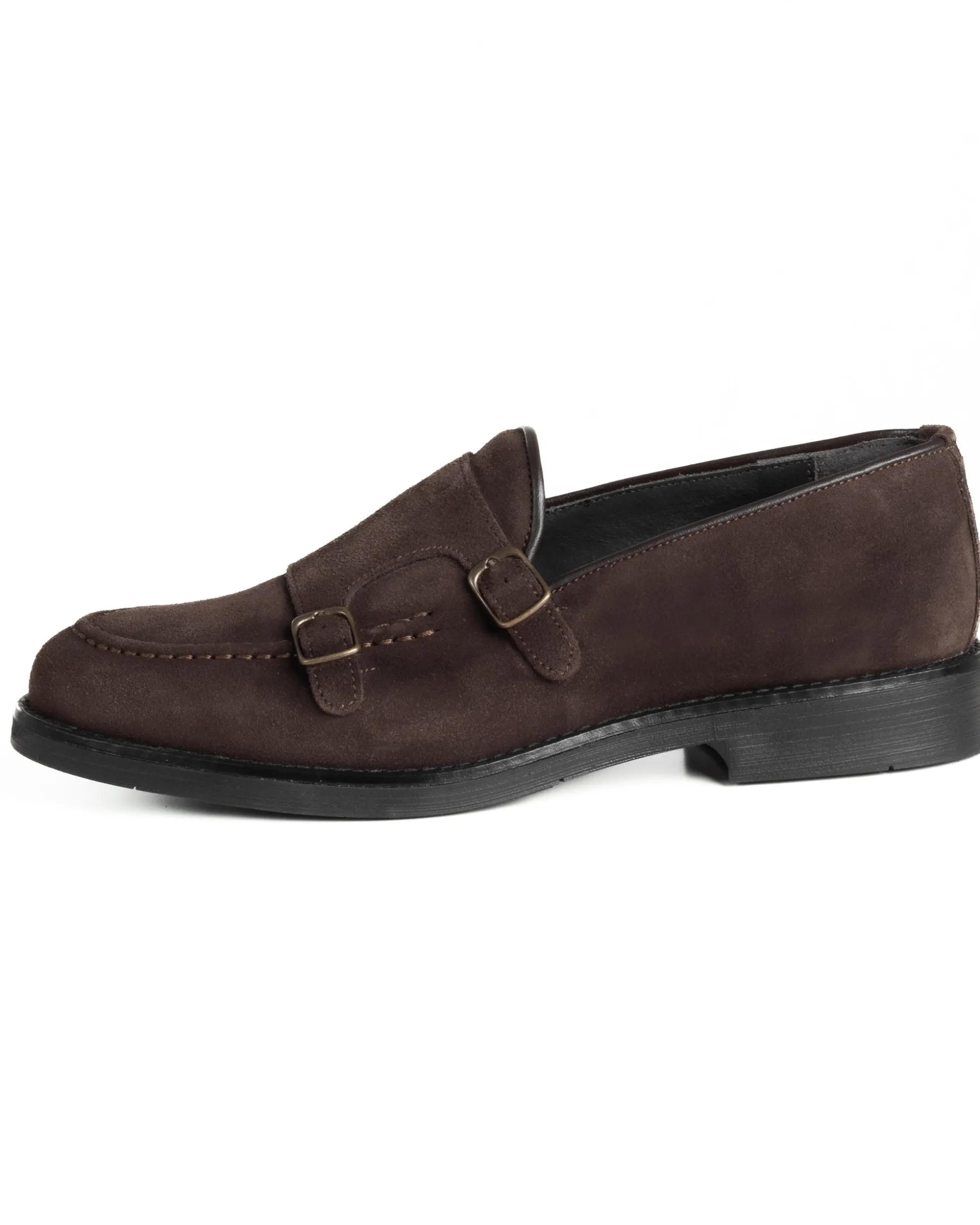 Mocassini Doppia Fibbia Uomo Scarpe Camoscio Eleganti Cerimonia Suola Gomma Casual Marrone GIOSAL-S1286A