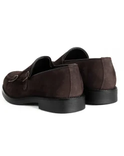 Mocassini Doppia Fibbia Uomo Scarpe Camoscio Eleganti Cerimonia Suola Gomma Casual Marrone GIOSAL-S1286A