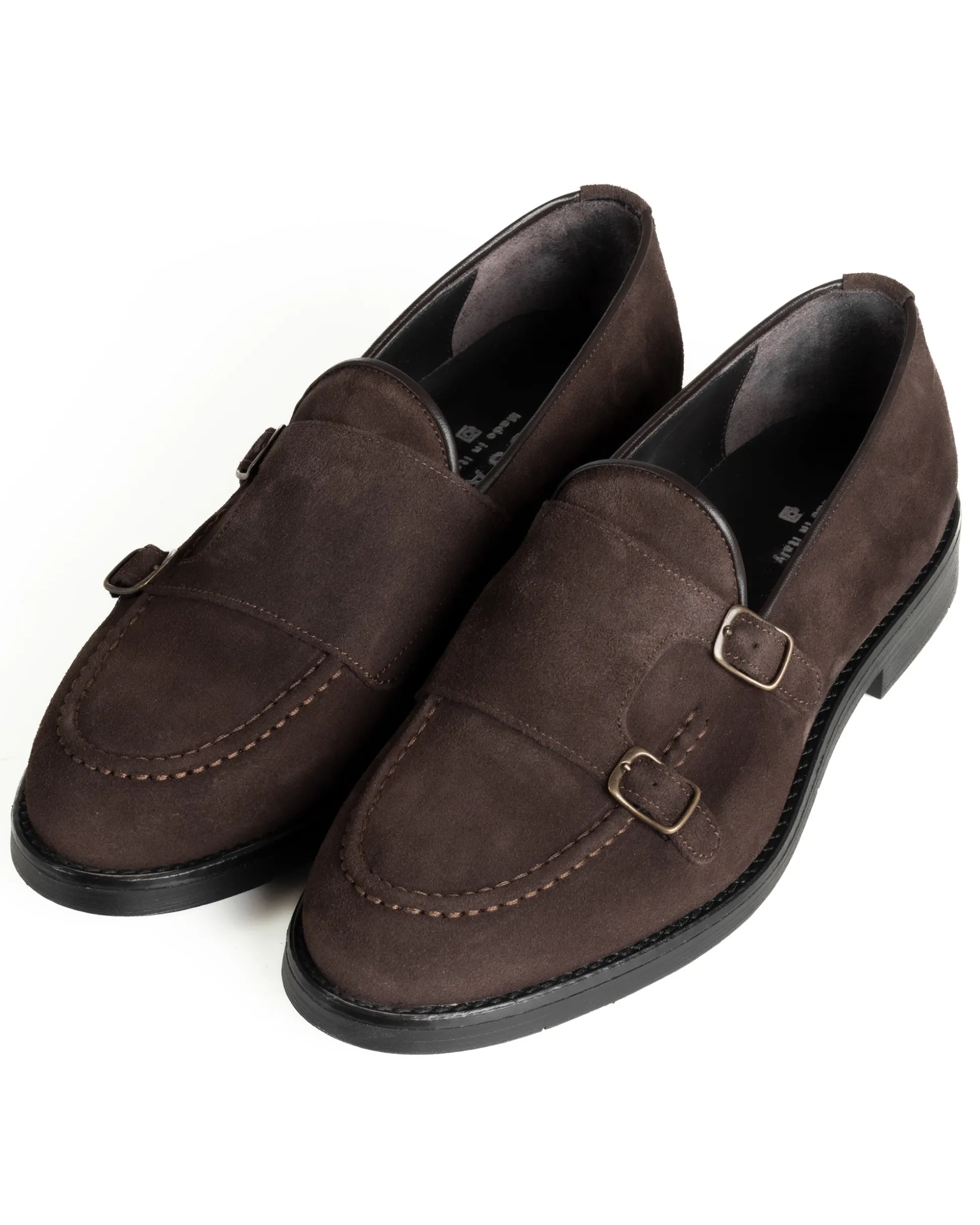 Mocassini Doppia Fibbia Uomo Scarpe Camoscio Eleganti Cerimonia Suola Gomma Casual Marrone GIOSAL-S1286A