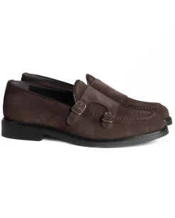 Mocassini Doppia Fibbia Uomo Scarpe Camoscio Eleganti Cerimonia Suola Gomma Casual Marrone GIOSAL-S1286A