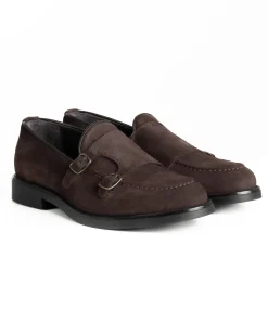 Mocassini Doppia Fibbia Uomo Scarpe Camoscio Eleganti Cerimonia Suola Gomma Casual Marrone GIOSAL-S1286A
