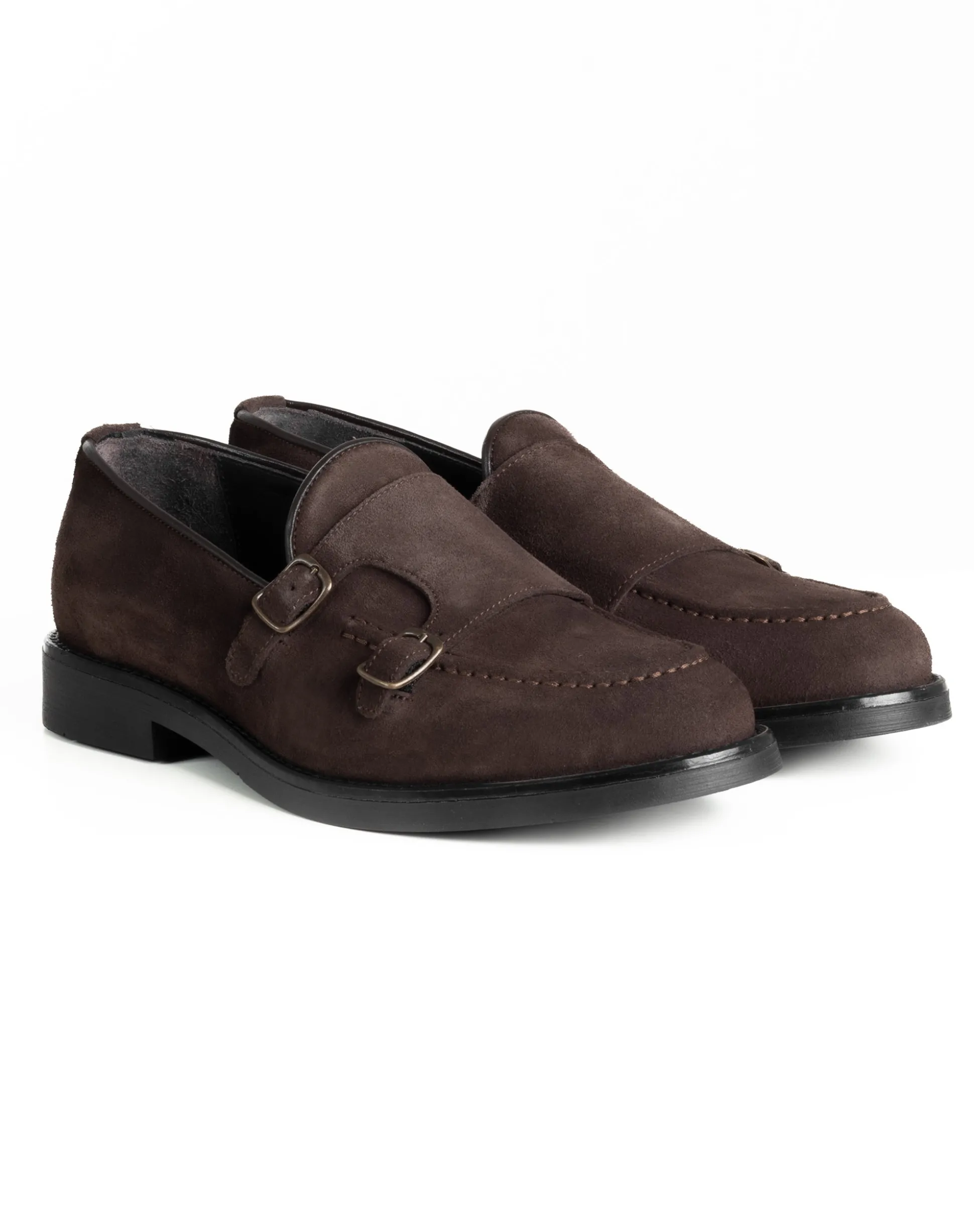 Mocassini Doppia Fibbia Uomo Scarpe Camoscio Eleganti Cerimonia Suola Gomma Casual Marrone GIOSAL-S1286A