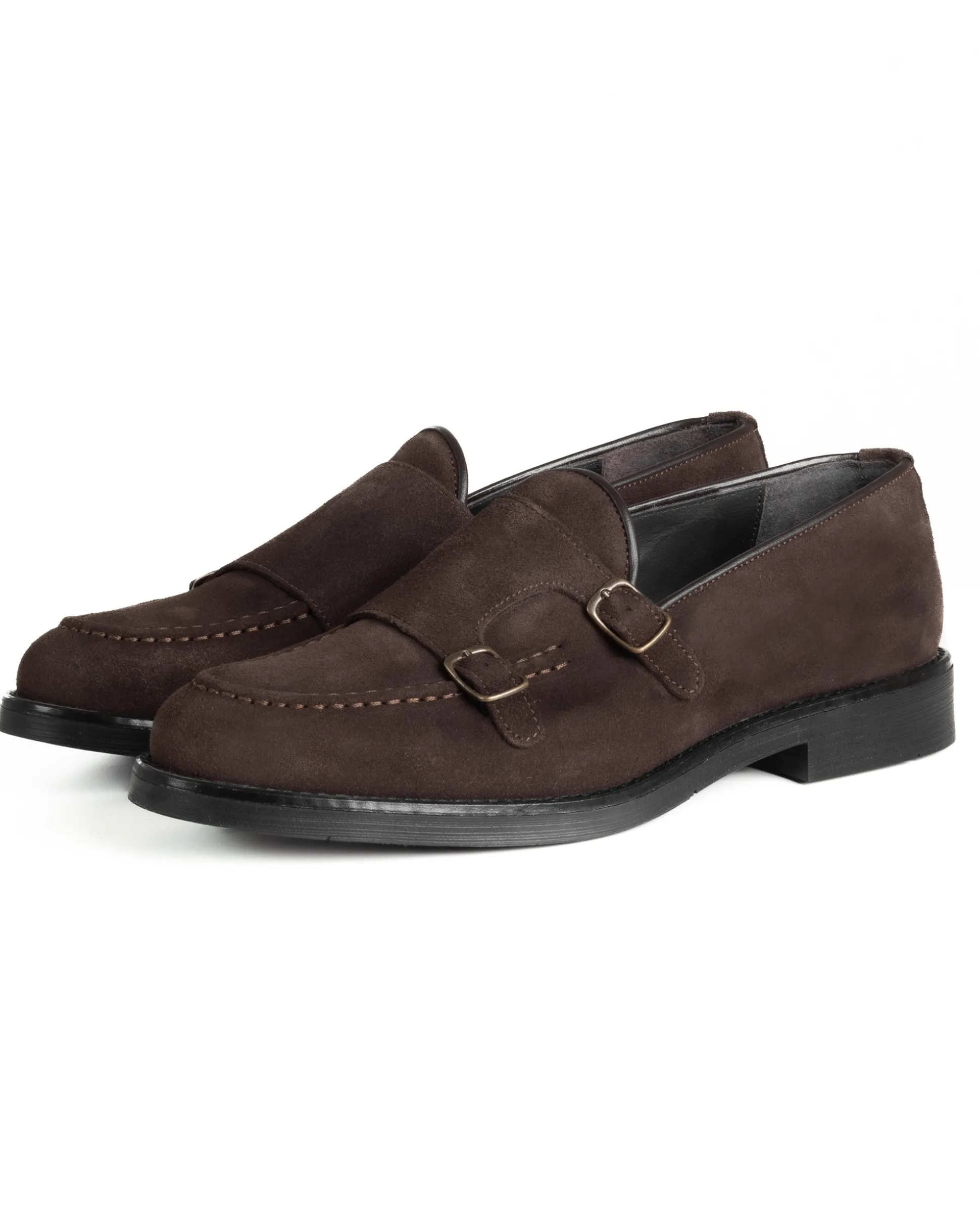 Mocassini Doppia Fibbia Uomo Scarpe Camoscio Eleganti Cerimonia Suola Gomma Casual Marrone GIOSAL-S1286A