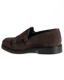 Mocassini Doppia Fibbia Uomo Scarpe Camoscio Eleganti Cerimonia Suola Gomma Casual Marrone GIOSAL-S1286A