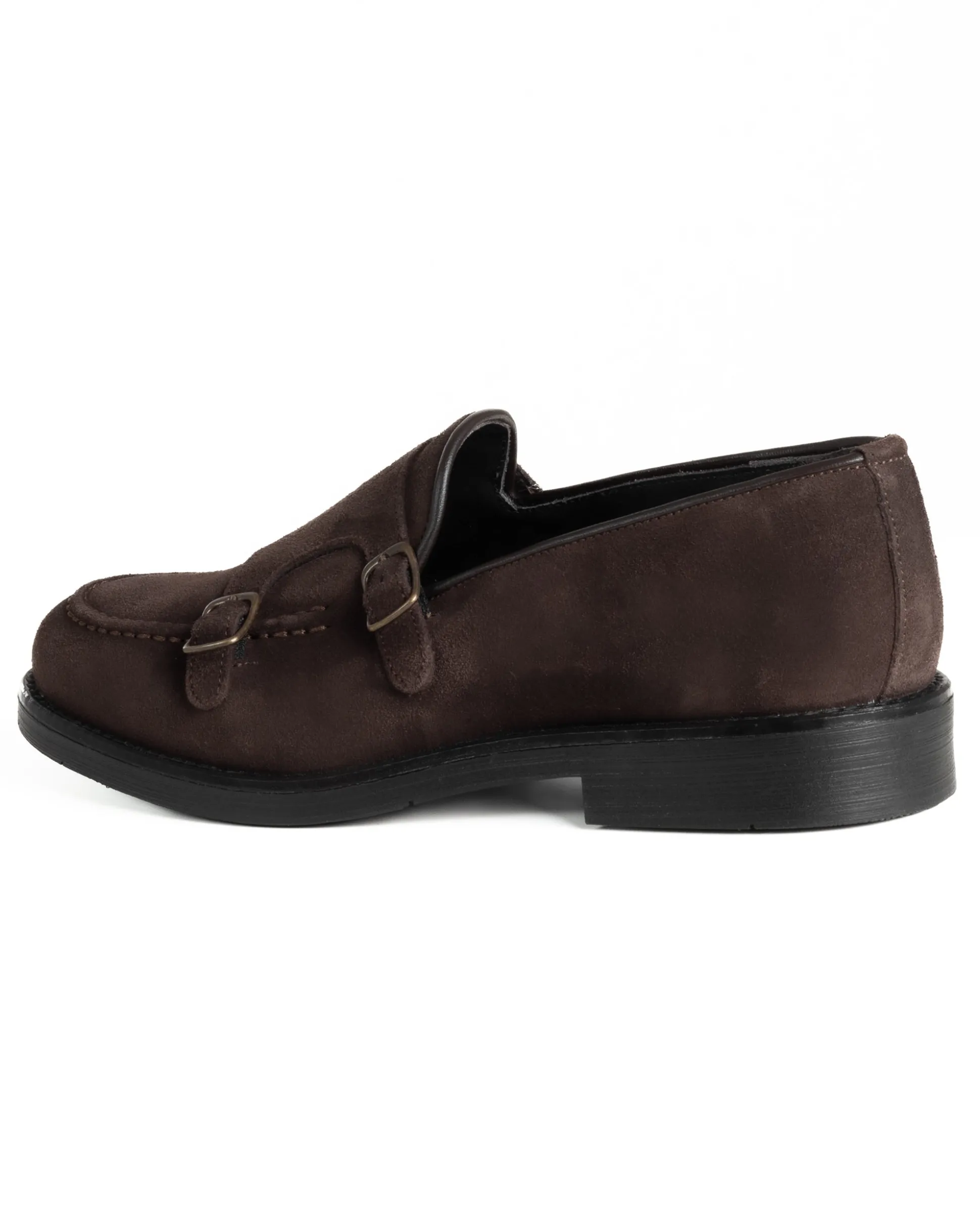 Mocassini Doppia Fibbia Uomo Scarpe Camoscio Eleganti Cerimonia Suola Gomma Casual Marrone GIOSAL-S1286A