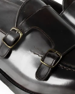 Mocassini Doppia Fibbia Uomo Scarpe Ecopelle Abrasivate Lucide Eleganti Cerimonia Suola Di Cuoio Casual Marrone GIOSAL-S1264A