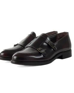 Mocassini Doppia Fibbia Uomo Scarpe Ecopelle Abrasivate Lucide Eleganti Cerimonia Suola Di Cuoio Casual Marrone GIOSAL-S1264A