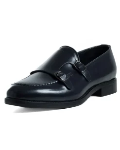 Mocassini Doppia Fibbia Uomo Scarpe Ecopelle Abrasivate Lucide Eleganti Cerimonia Suola Di Cuoio Casual Blu GIOSAL-S1263A