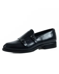 Mocassini Doppia Fibbia Uomo Scarpe Ecopelle Abrasivate Lucide Eleganti Cerimonia Suola Di Cuoio Casual Blu GIOSAL-S1263A