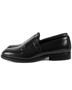 Mocassini Doppia Fibbia Uomo Scarpe Ecopelle Abrasivate Lucide Eleganti Cerimonia Suola Di Cuoio Casual Nero GIOSAL-S1262A