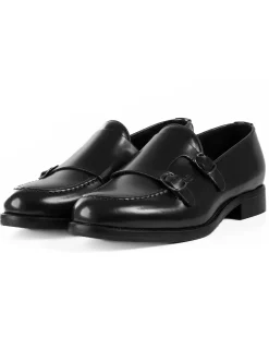 Mocassini Doppia Fibbia Uomo Scarpe Ecopelle Abrasivate Lucide Eleganti Cerimonia Suola Di Cuoio Casual Nero GIOSAL-S1262A