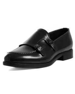 Mocassini Doppia Fibbia Uomo Scarpe Ecopelle Abrasivate Lucide Eleganti Cerimonia Suola Di Cuoio Casual Nero GIOSAL-S1262A