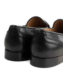 Mocassini uomo con fibbia frangia borchie argento scarpe copelle eleganti pelle vitello cerimonia suola di cuoio con ovalino antiscivolo casual nero GIOSAL-S1321A