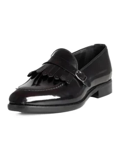 Mocassini Uomo Con Fibbia Frangia Scarpe Eleganti Ecopelle Abrasivate Cerimonia Suola Di Cuoio Casual Bordeaux GIOSAL-S1296A