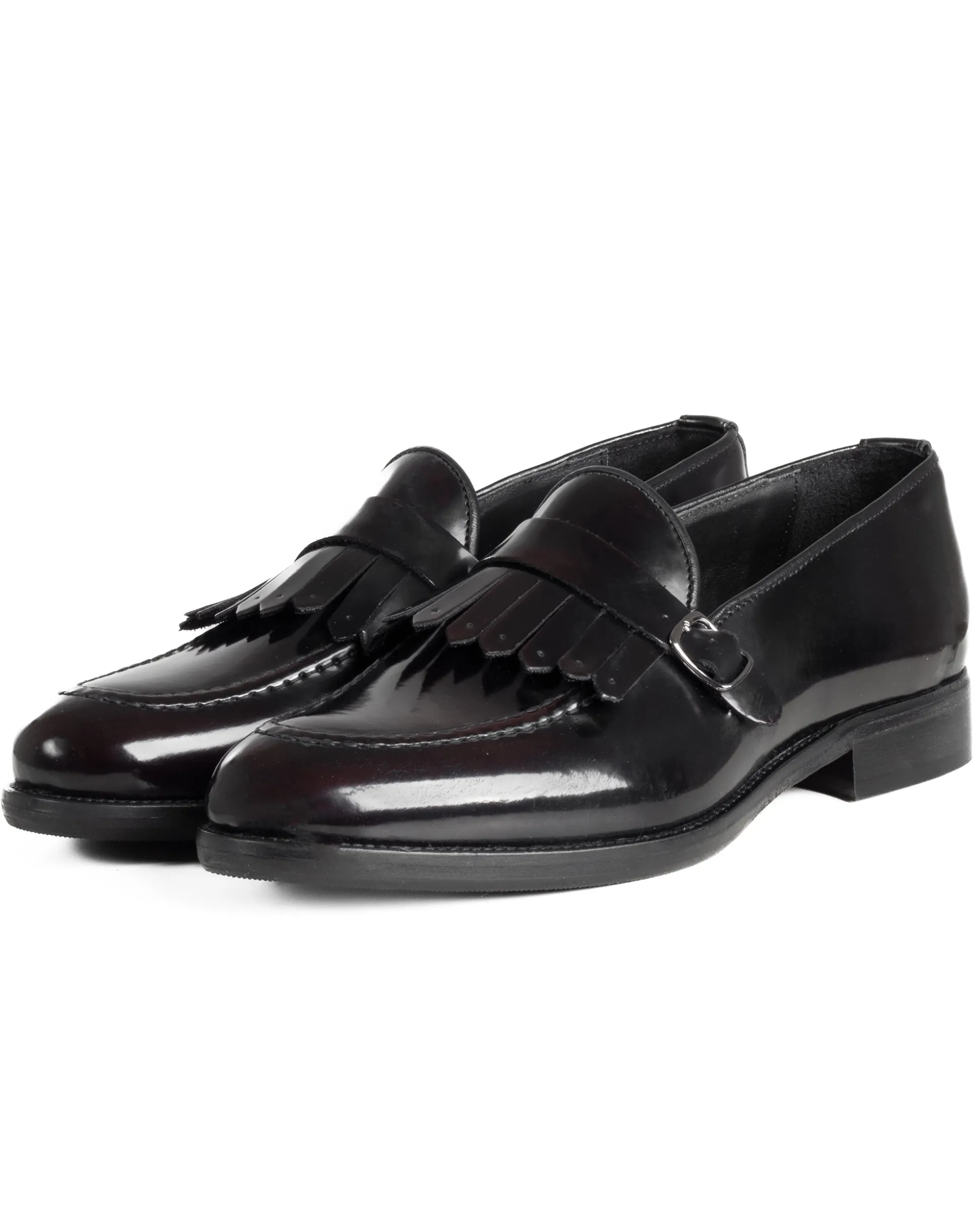 Mocassini Uomo Con Fibbia Frangia Scarpe Eleganti Ecopelle Abrasivate Cerimonia Suola Di Cuoio Casual Bordeaux GIOSAL-S1296A