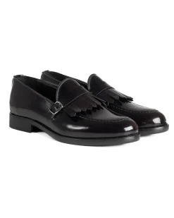 Mocassini Uomo Con Fibbia Frangia Scarpe Eleganti Ecopelle Abrasivate Cerimonia Suola Di Cuoio Casual Bordeaux GIOSAL-S1296A