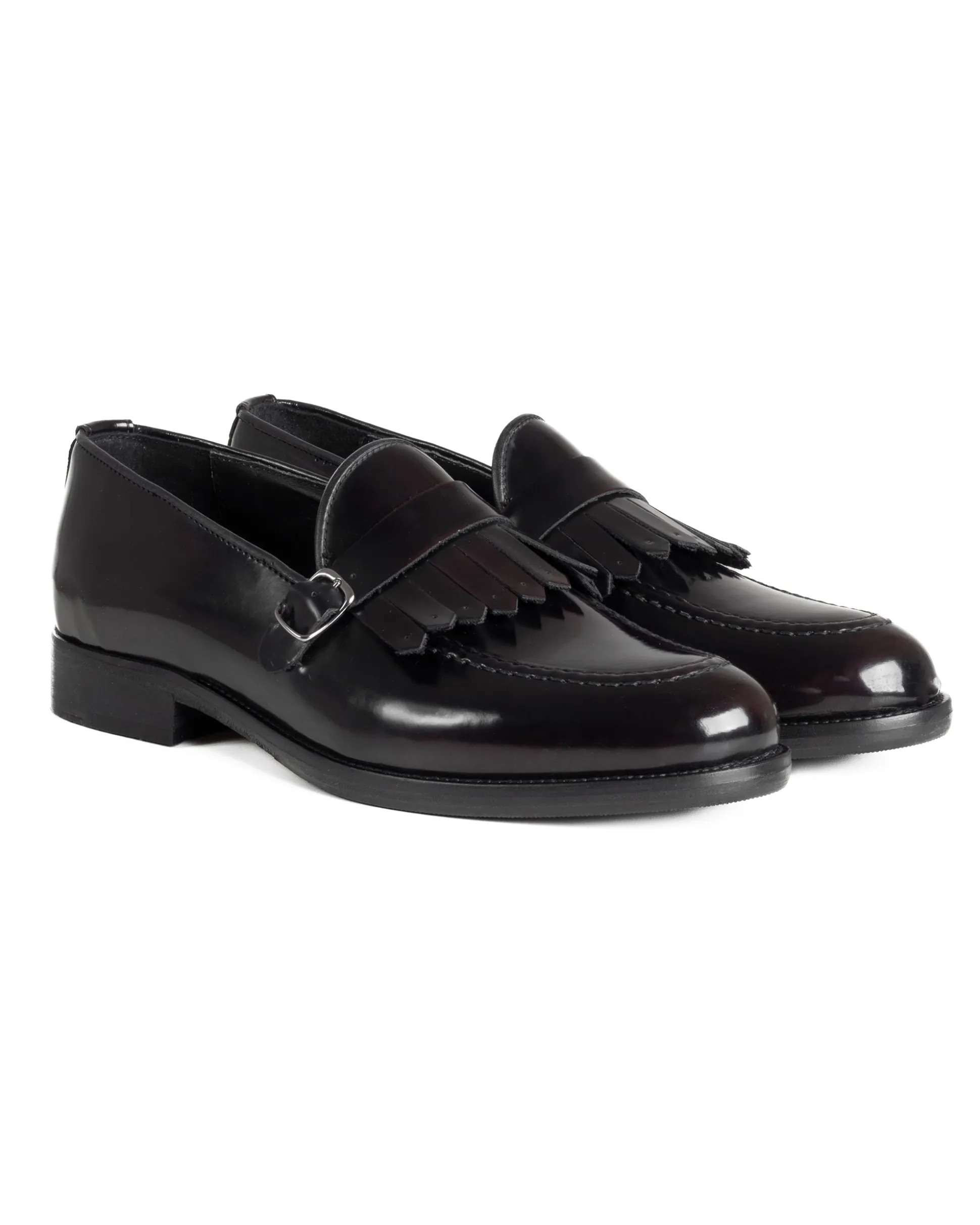 Mocassini Uomo Con Fibbia Frangia Scarpe Eleganti Ecopelle Abrasivate Cerimonia Suola Di Cuoio Casual Bordeaux GIOSAL-S1296A