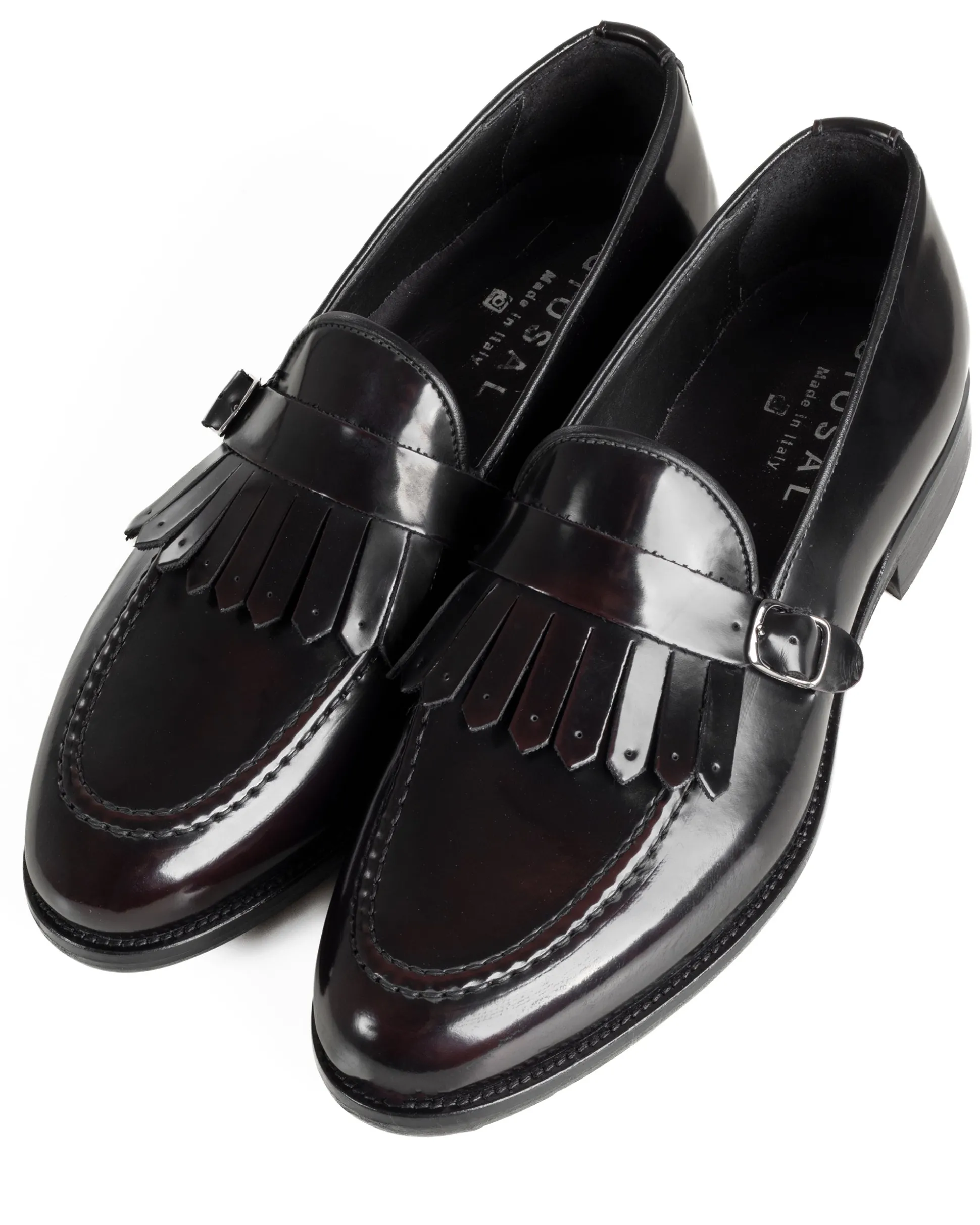 Mocassini Uomo Con Fibbia Frangia Scarpe Eleganti Ecopelle Abrasivate Cerimonia Suola Di Cuoio Casual Bordeaux GIOSAL-S1296A