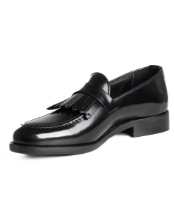 Mocassini Uomo Con Fibbia Frangia Scarpe Eleganti Ecopelle Abrasivate Cerimonia Suola Di Cuoio Casual Nero GIOSAL-S1295A