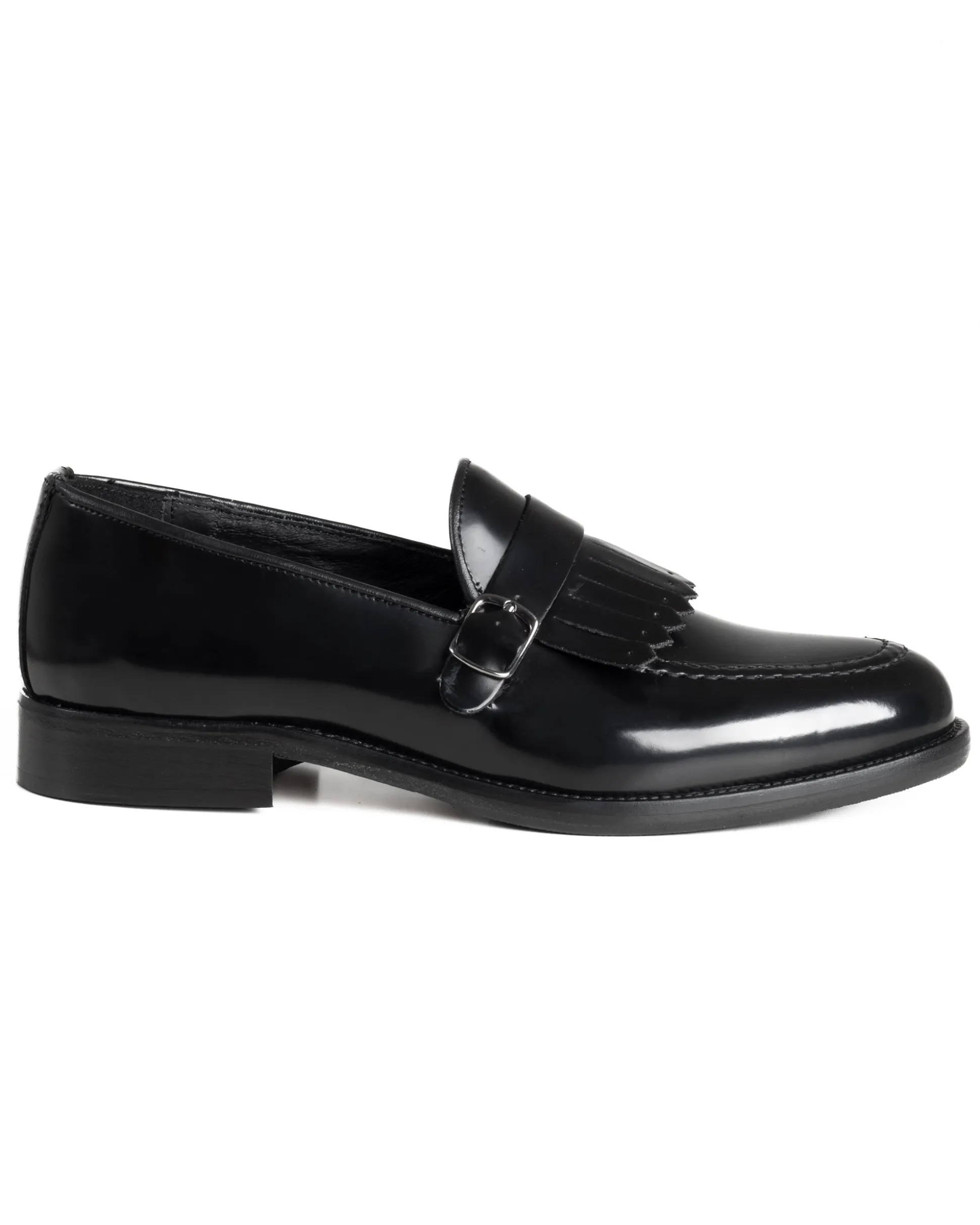 Mocassini Uomo Con Fibbia Frangia Scarpe Eleganti Ecopelle Abrasivate Cerimonia Suola Di Cuoio Casual Nero GIOSAL-S1295A