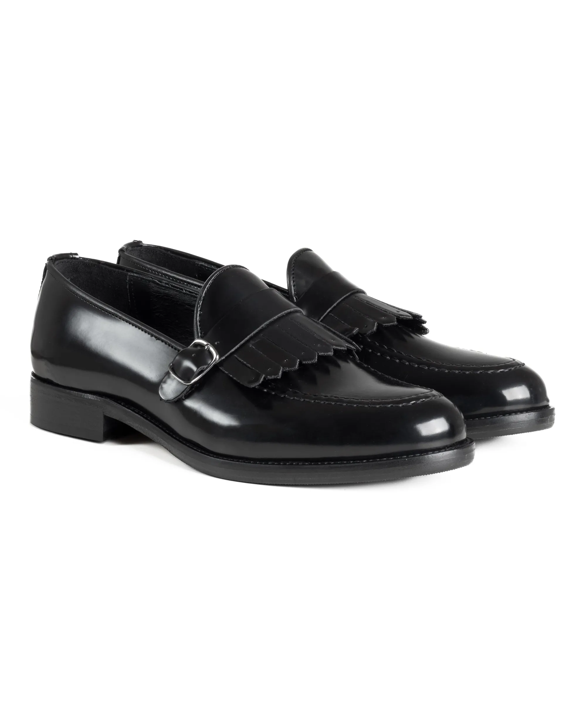 Mocassini Uomo Con Fibbia Frangia Scarpe Eleganti Ecopelle Abrasivate Cerimonia Suola Di Cuoio Casual Nero GIOSAL-S1295A