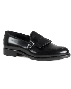 Mocassini Uomo Con Fibbia Frangia Scarpe Eleganti Ecopelle Abrasivate Cerimonia Suola Di Cuoio Casual Nero GIOSAL-S1295A