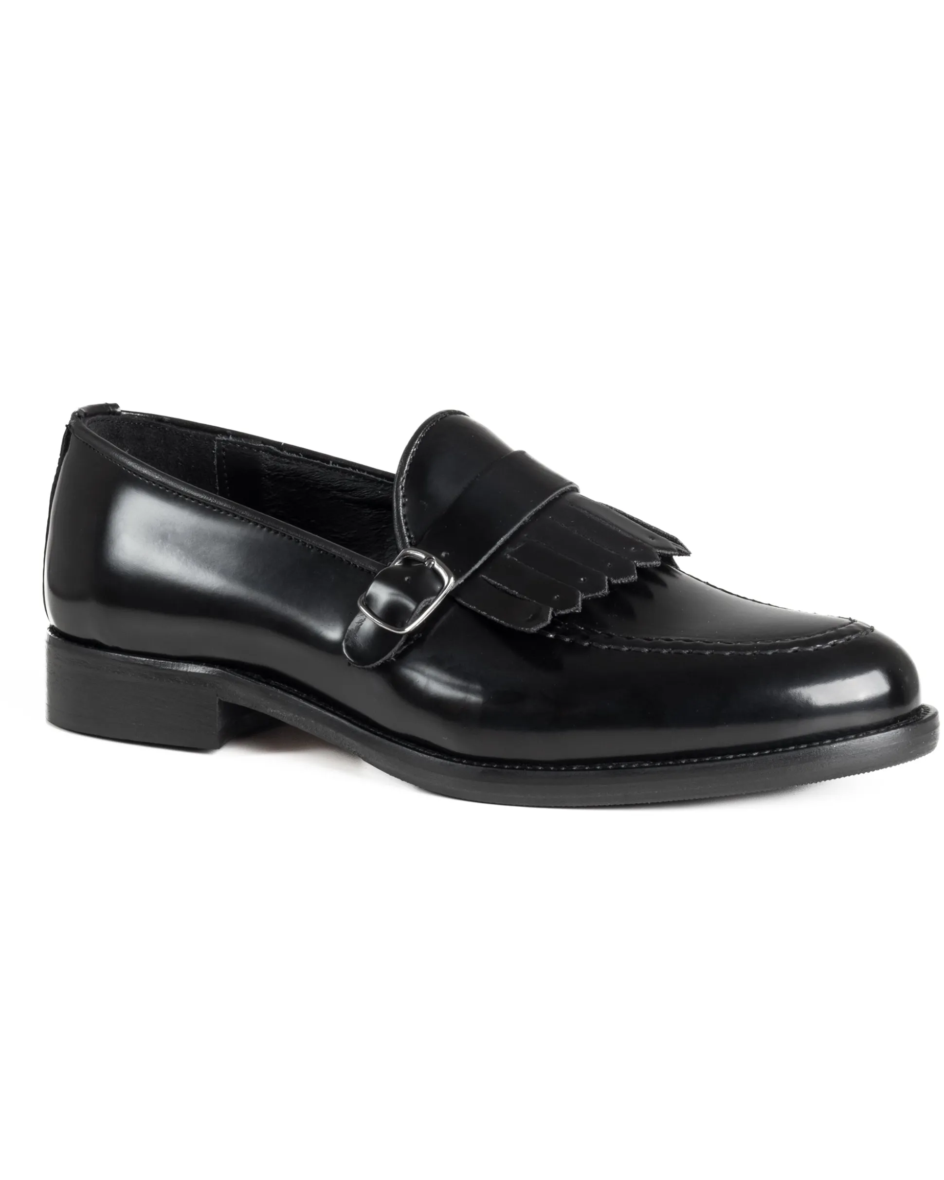 Mocassini Uomo Con Fibbia Frangia Scarpe Eleganti Ecopelle Abrasivate Cerimonia Suola Di Cuoio Casual Nero GIOSAL-S1295A
