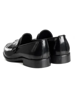Mocassini Uomo Con Fibbia Frangia Scarpe Eleganti Ecopelle Abrasivate Cerimonia Suola Di Cuoio Casual Nero GIOSAL-S1295A