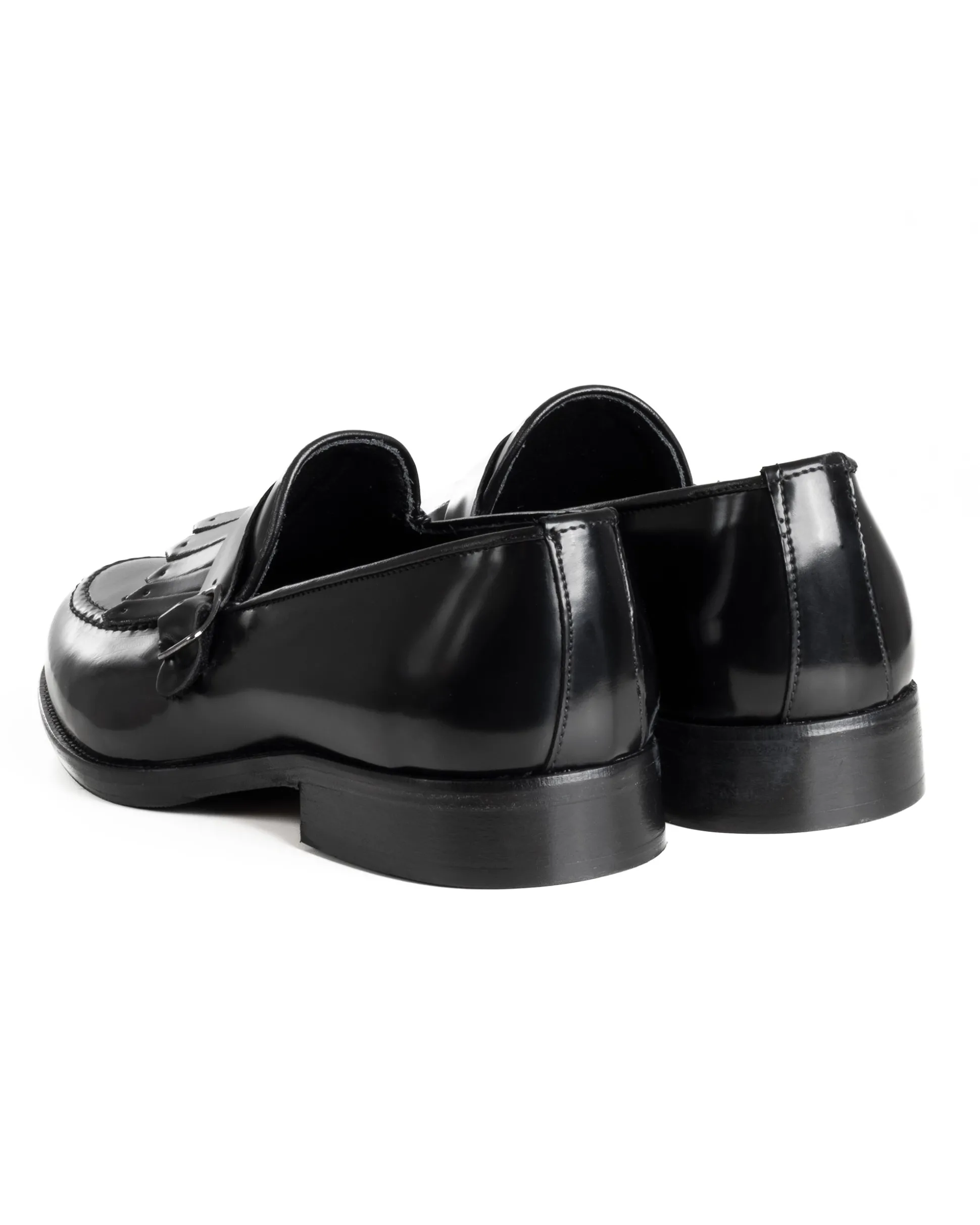 Mocassini Uomo Con Fibbia Frangia Scarpe Eleganti Ecopelle Abrasivate Cerimonia Suola Di Cuoio Casual Nero GIOSAL-S1295A